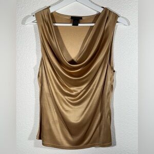 The Limited Shiny Gold Draped Neck Sleeveless Top